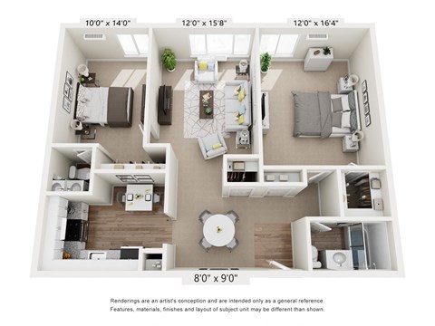 Floor plan for 2 beds, 1.5 baths, 1060 sqft